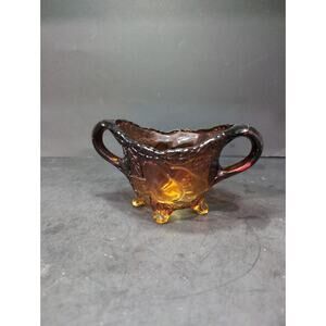 Tiara Glass 'Burnt Honey' Amber Sugar Bowl‎ with Pears, Footed Design, Vintage